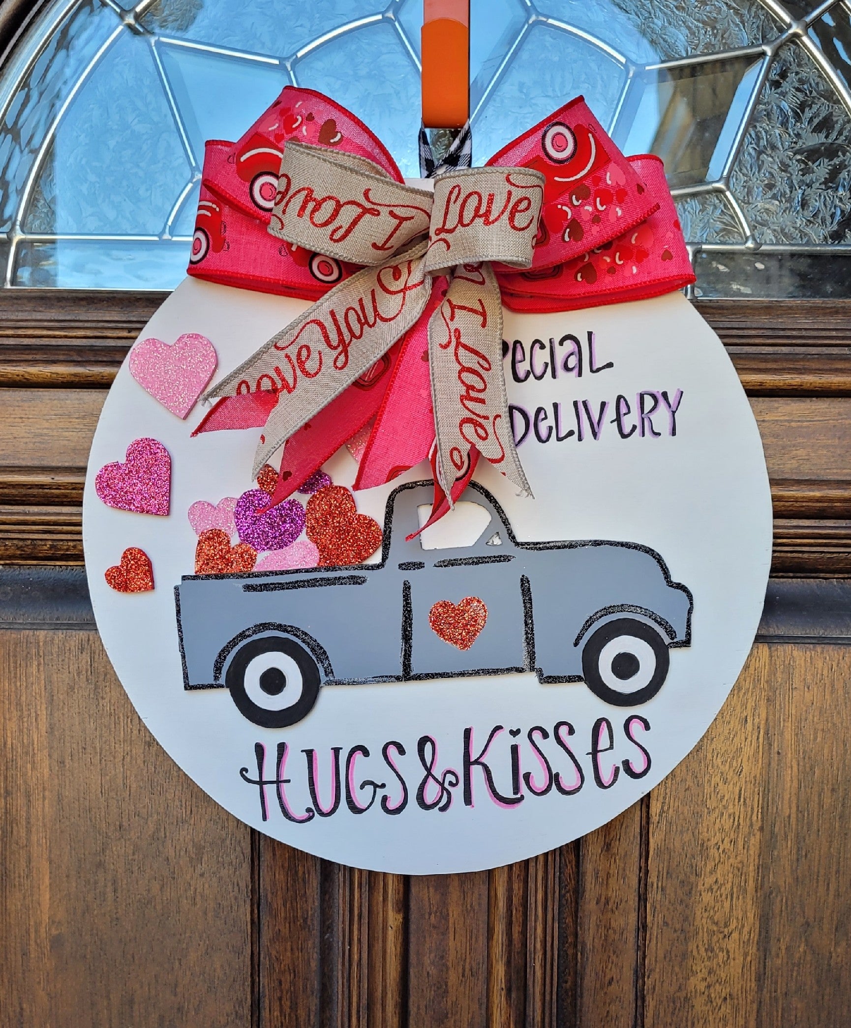 Special Delivery of Hugs and Kisses Door Hanger Wooden Sign | Mesh