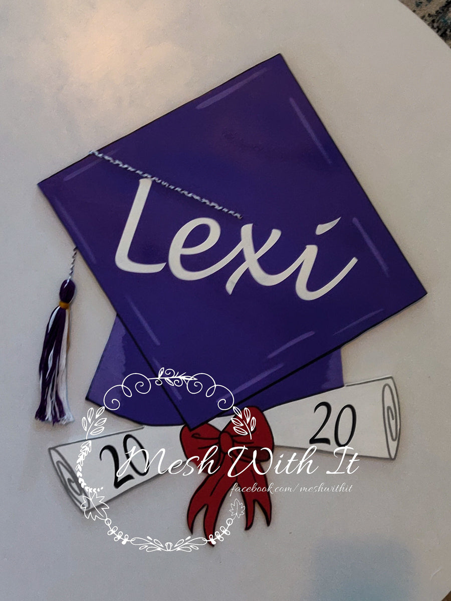 mesh with it Personalized Graduation Cap Wooden Sign blue