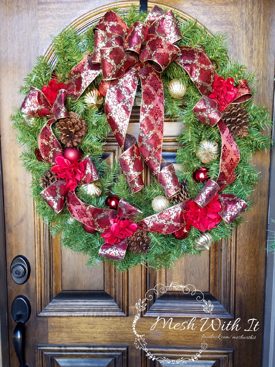 Traditional Christmas Ribbon Door Wreath
