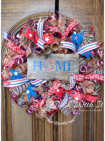 Mesh With It home door wreath patriotic burlap
