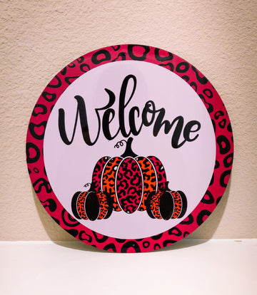 Welcome Leopard Pumpkin Fall Sublimation Sign