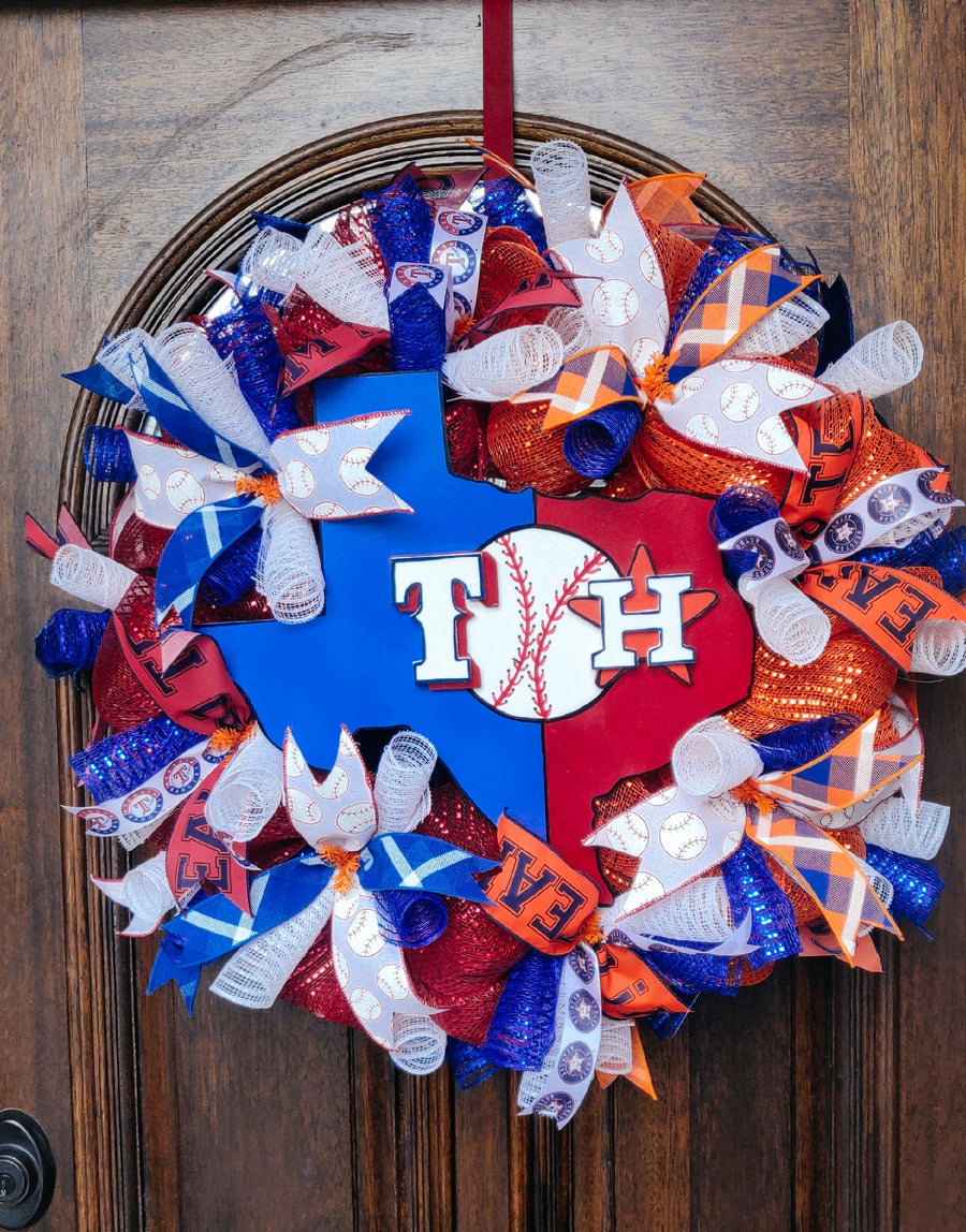 A House Divided Houston Astros vs. Texas Rangers Door Wreath