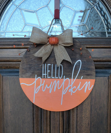 Hello Pumpkin Door Hanger Wooden Sign