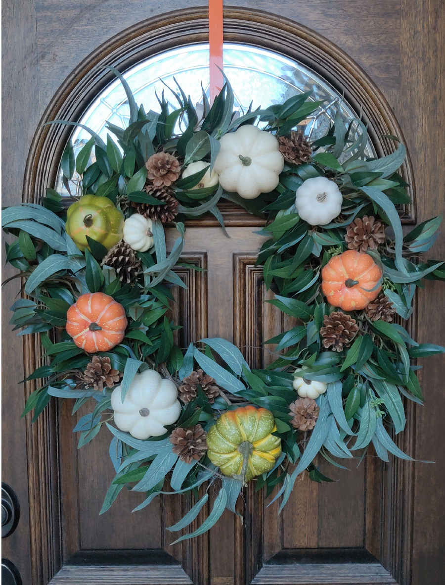 Fall Pumpkin Greenery Grapevine Door Wreath