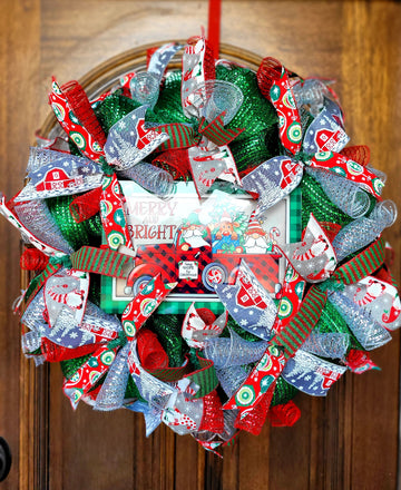 Merry and Bright Christmas Gnomes Door Wreath