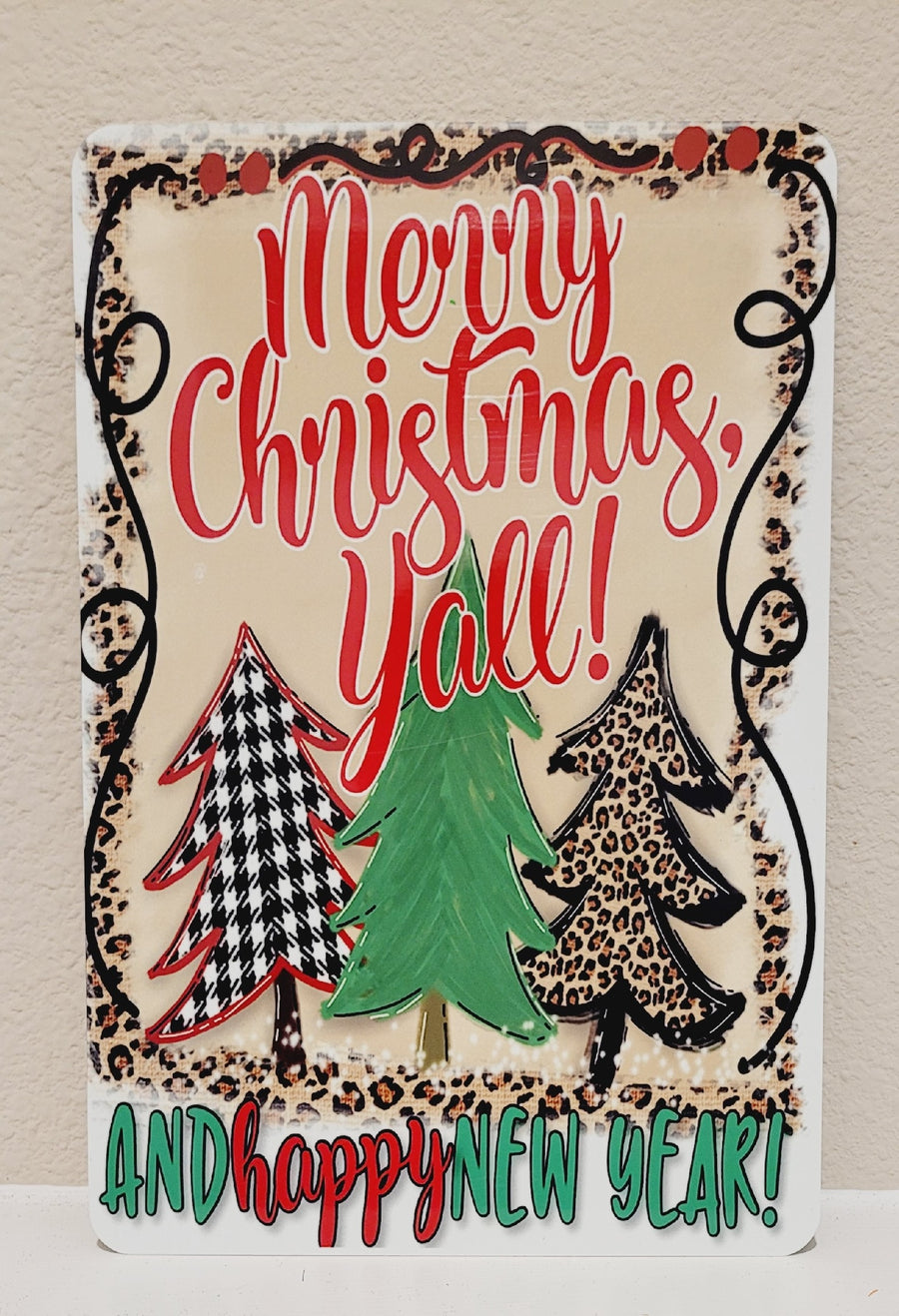 Whimsical Merry Christmas Y'all Leopard Sublimation Sign