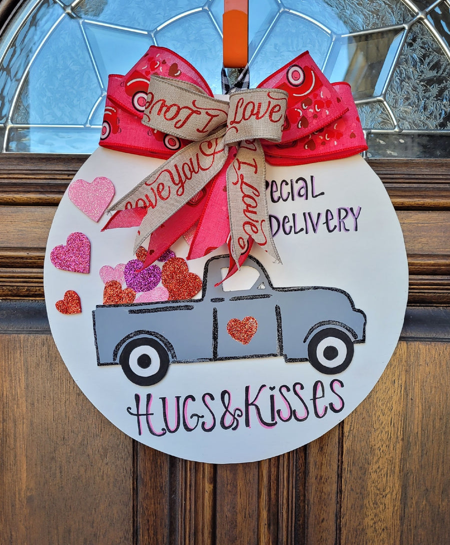 Special Delivery of Hugs and Kisses Door Hanger Wooden Sign