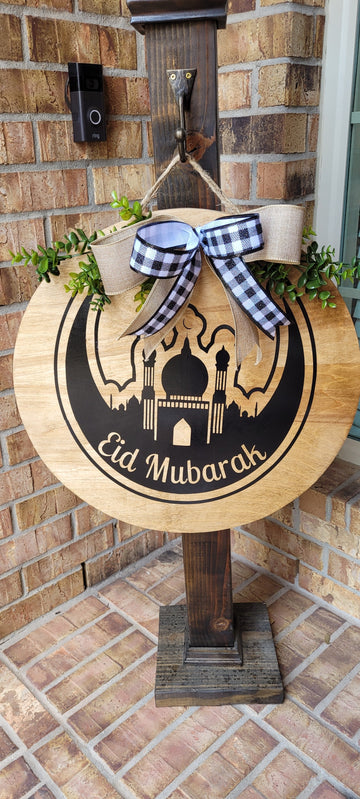 Eid Mubarak Crescent Door Hanger Wooden Sign