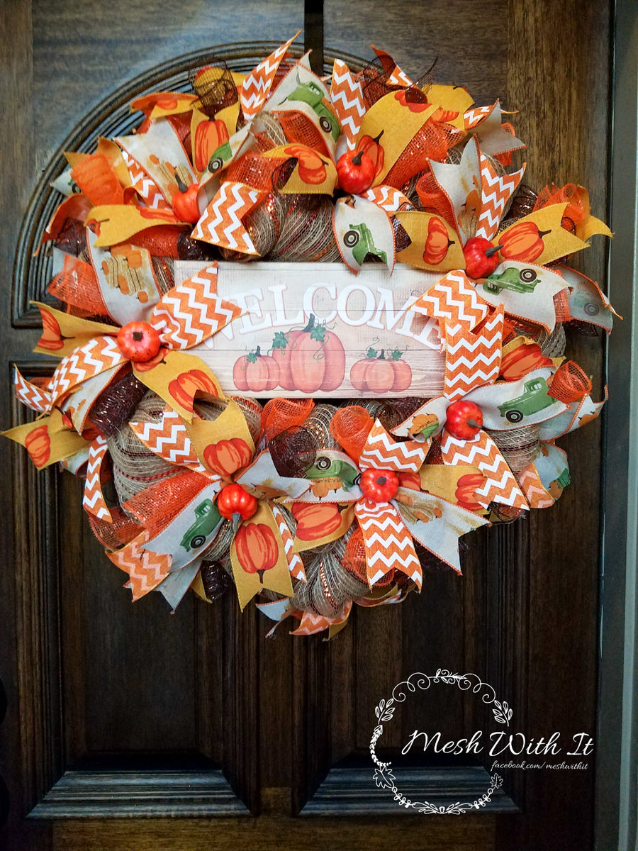 Welcome Pumpkin Fall Door Wreath