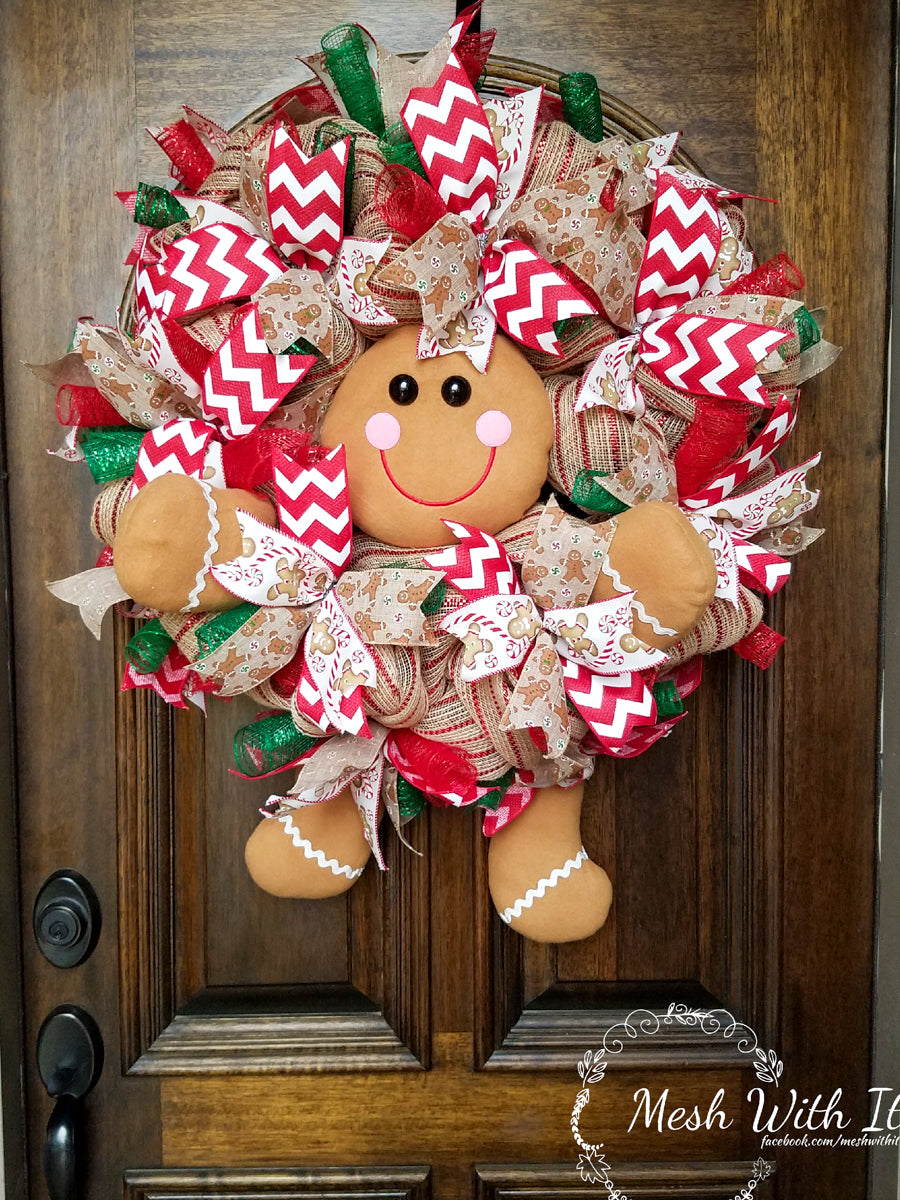Mesh With It gingerbread door wreath christmas colours