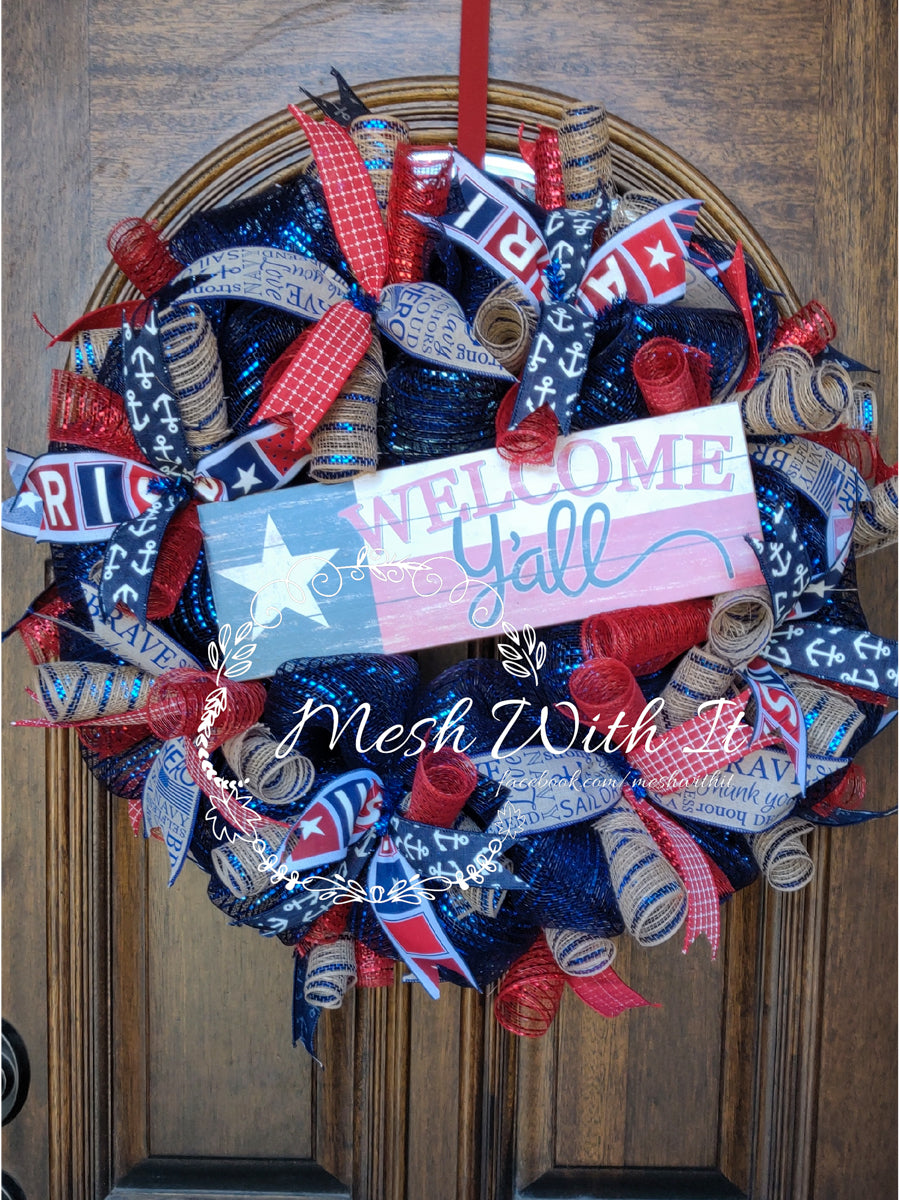 Welcome Y'all Texas Flag Door Wreath