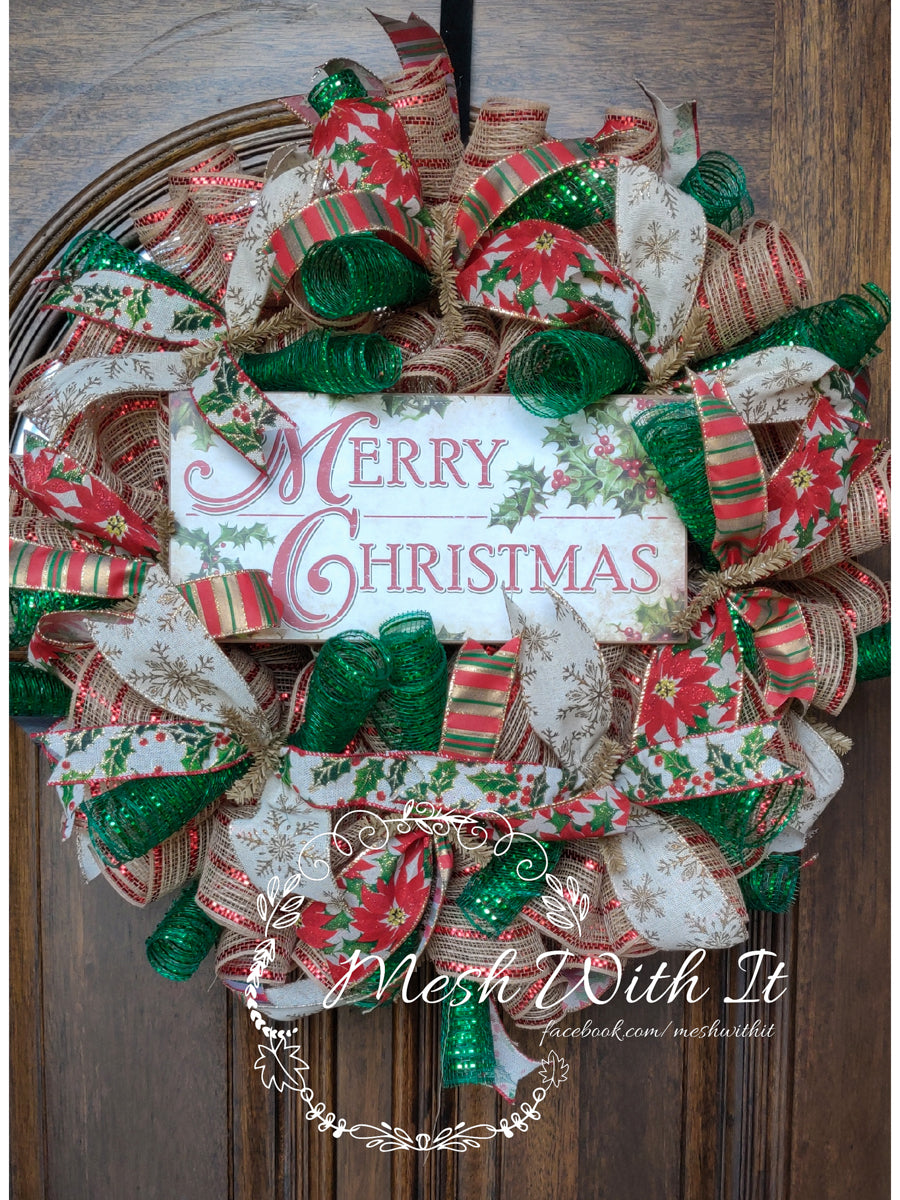 Traditional Merry Christmas Door Wreath