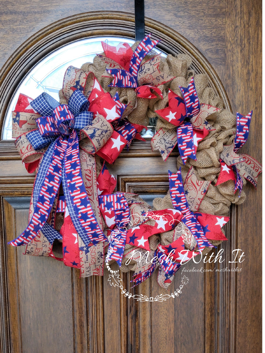 Patriotic Burlap Door Wreath mesh with it