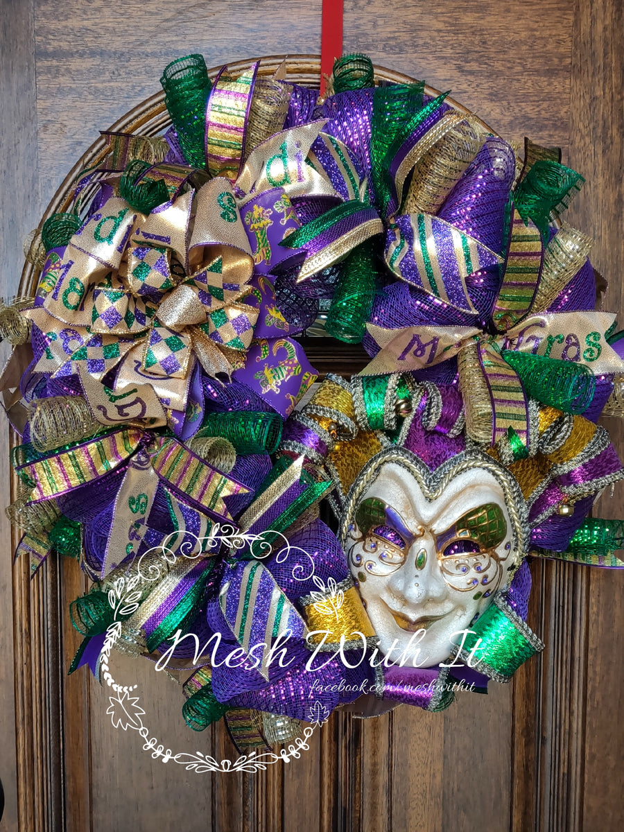 mesh with it Mardi Gras Mask Door Wreath