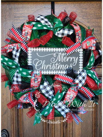 mesh with it Merry Christmas Chalkboard Door Wreath
