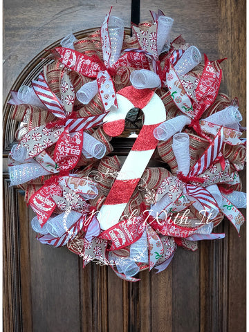 mesh with it Candy Cane Christmas Door Wreath