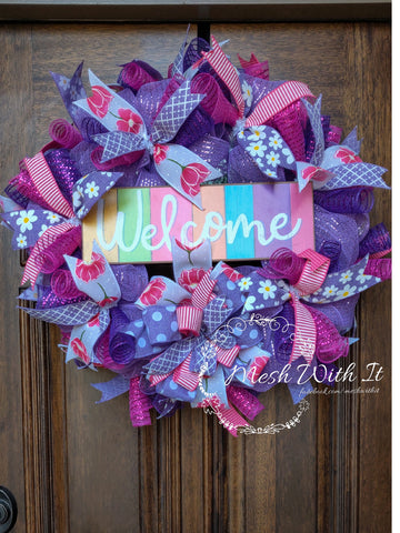 mesh with it Fun & Flowery Welcome Door Wreath