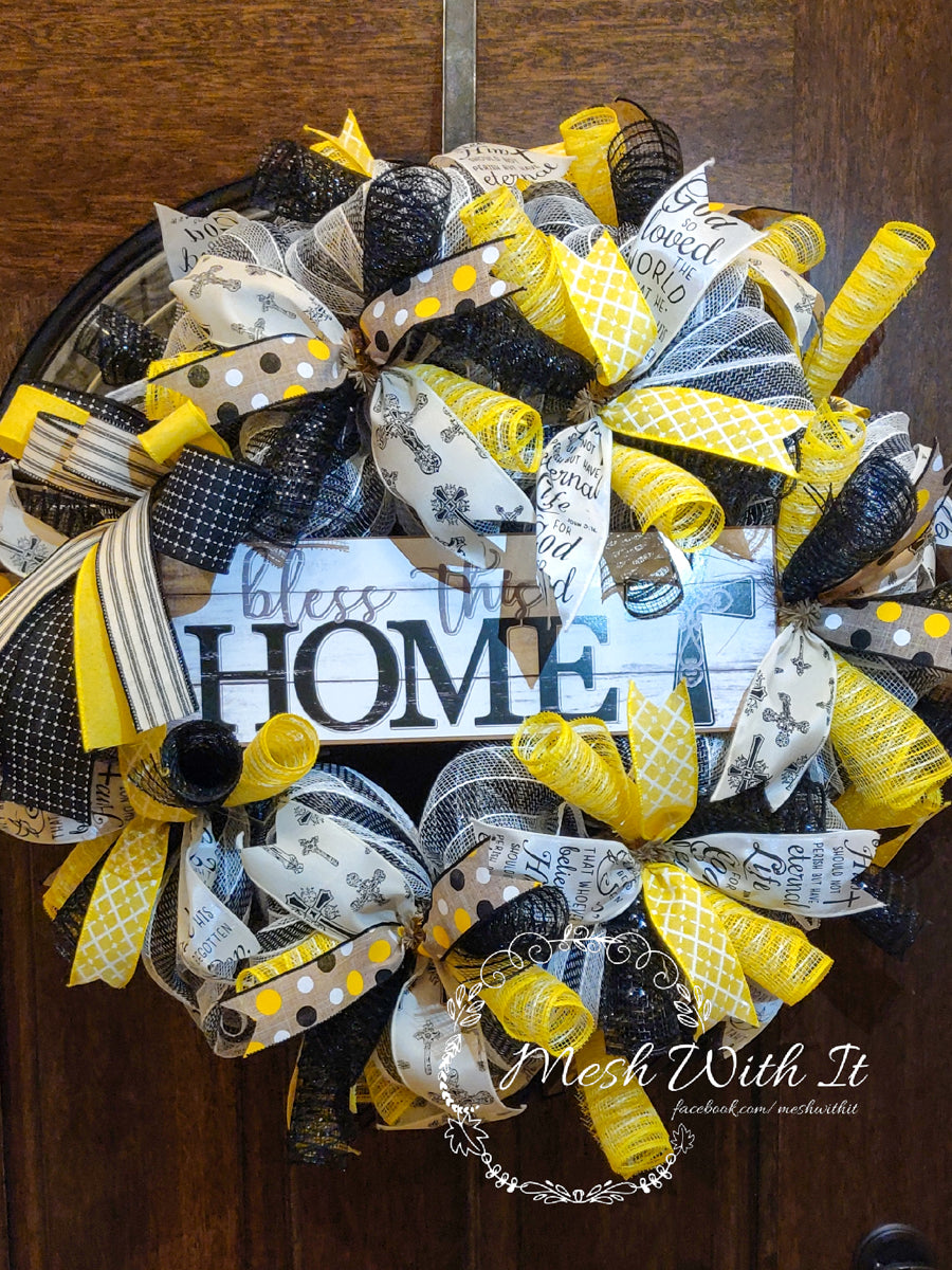 mesh with it Bless This Home Door Wreath