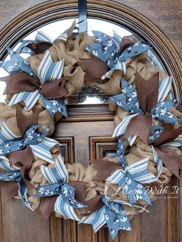 mesh with it Traditional Blue & Burlap Door Wreath