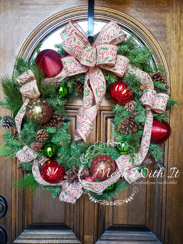mesh with it Traditional Christmas Ribbon Door Wreath