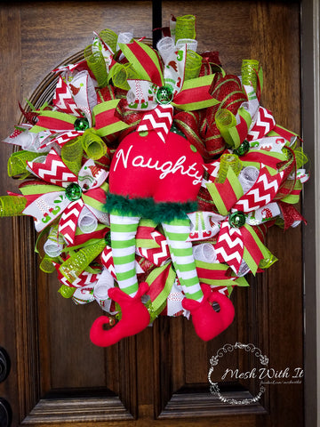 mesh with it Naughty Elf Door Wreath