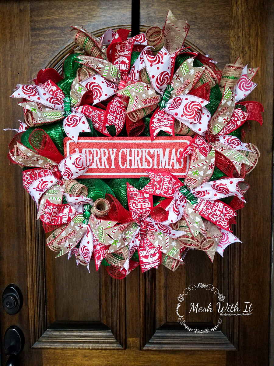mesh with it Merry Christmas Swirls Door Wreath