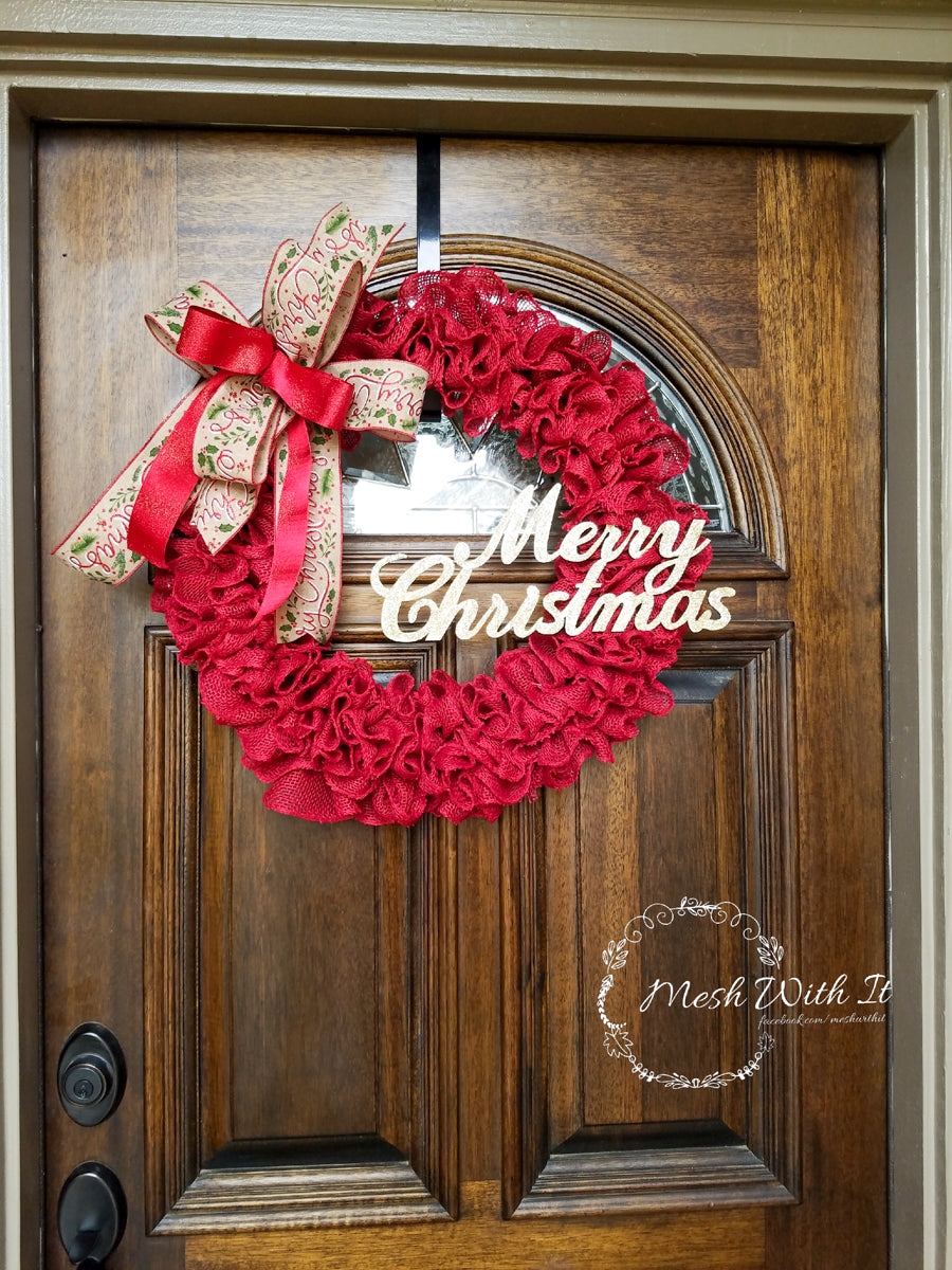 mesh with it Merry Christmas Red Burlap Door Wreath