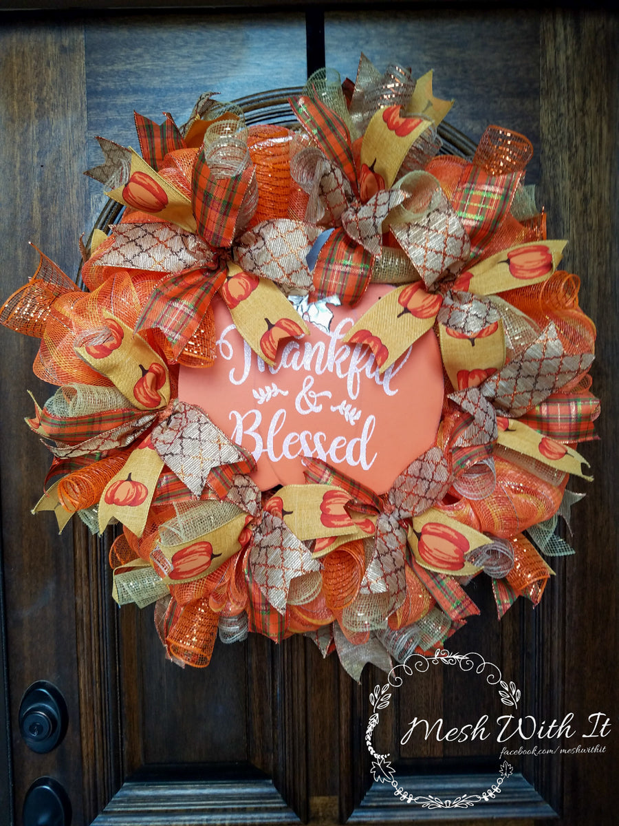 mesh with it Thankful & Blessed Fall Door Wreath