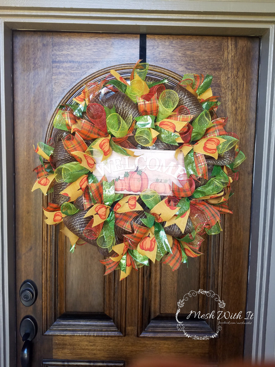 Welcome Pumpkin Fall Door Wreath