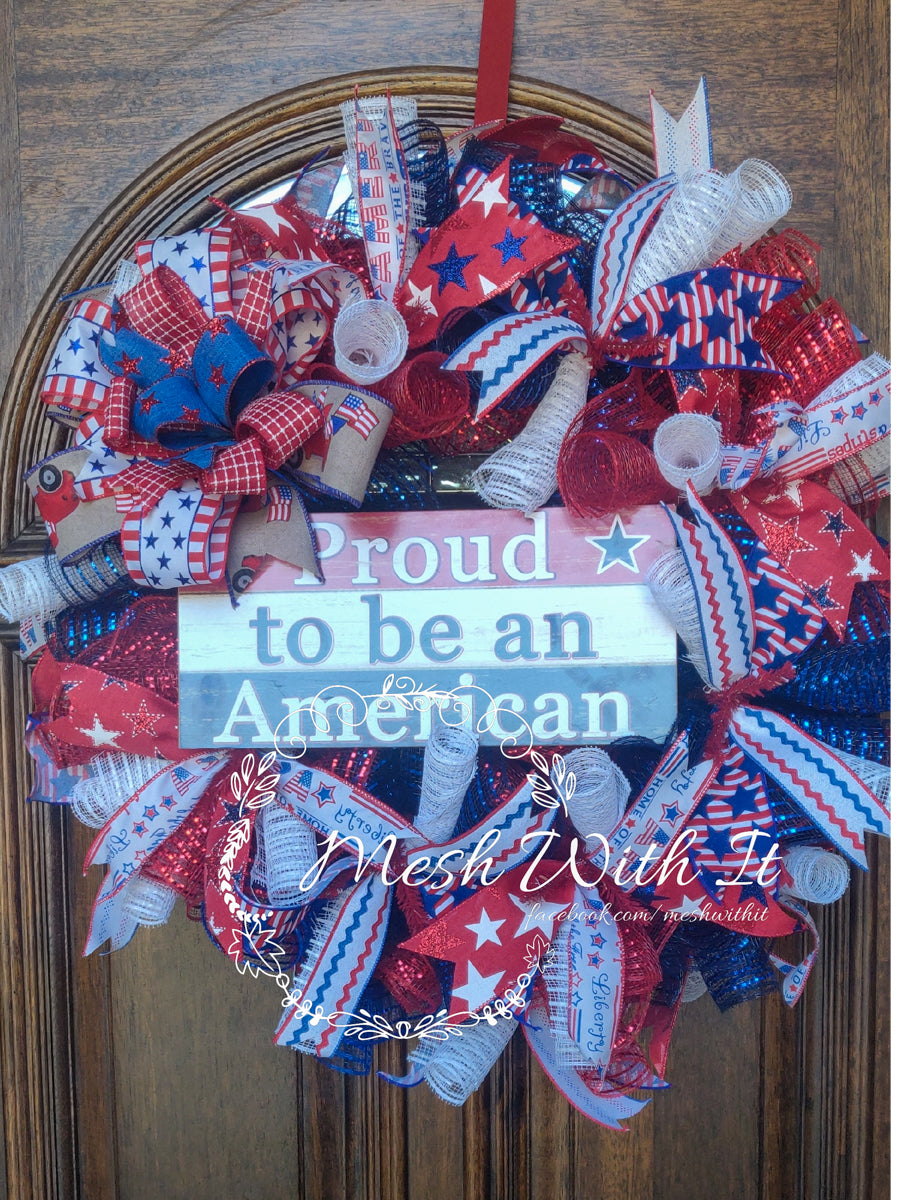 mesh with it Proud To Be An American Door Wreath