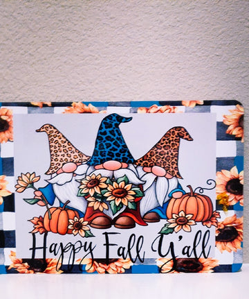 Happy Fall Y'all Gnomes with Sunflowers Sublimation Sign