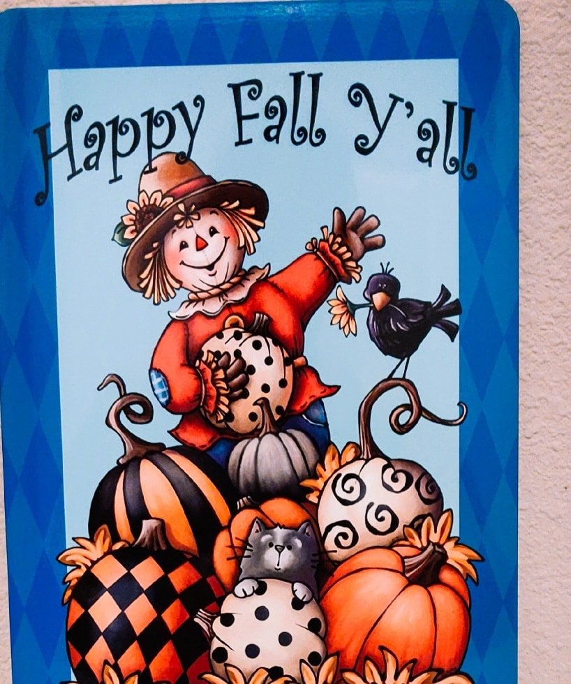Happy Fall Y'all Blue Scarecrow Fall Sublimation Sign
