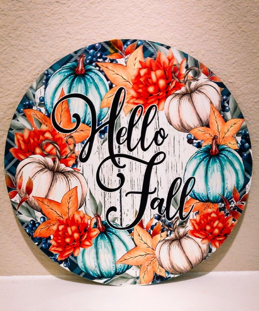 Hello Fall Pumpkin Leaves Sublimation Sign