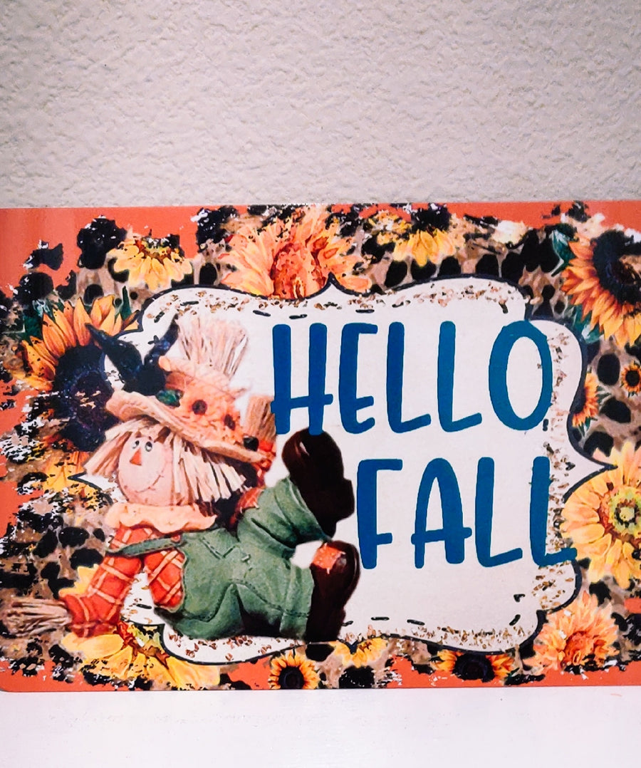 Hello Fall Scarecrow Sunflower Fall Sublimation Sign
