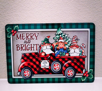 Merry and Bright Gnome Christmas Truck Sublimation Sign